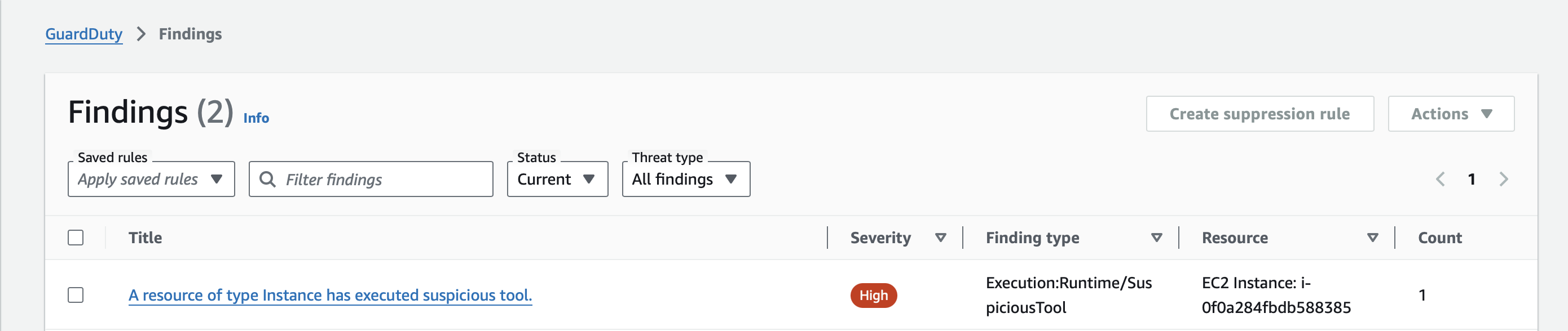 GuardDuty suspicious tool finding list
